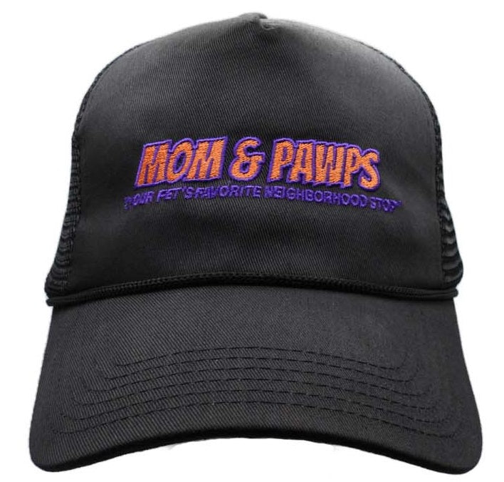 Mom & Pawps Valucap Five Panel Trucker Hat-Black