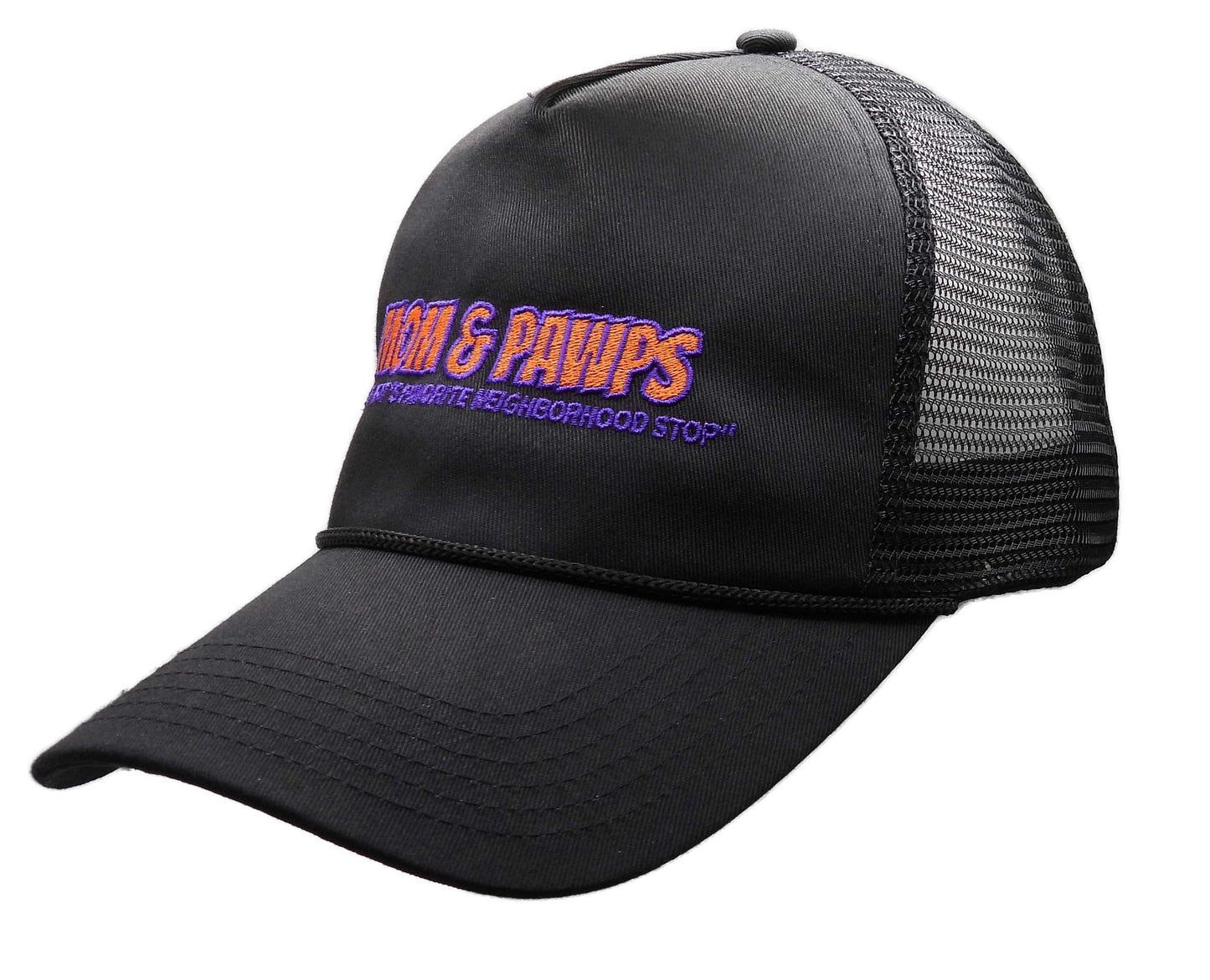 Mom & Pawps Valucap Five Panel Trucker Hat-Black